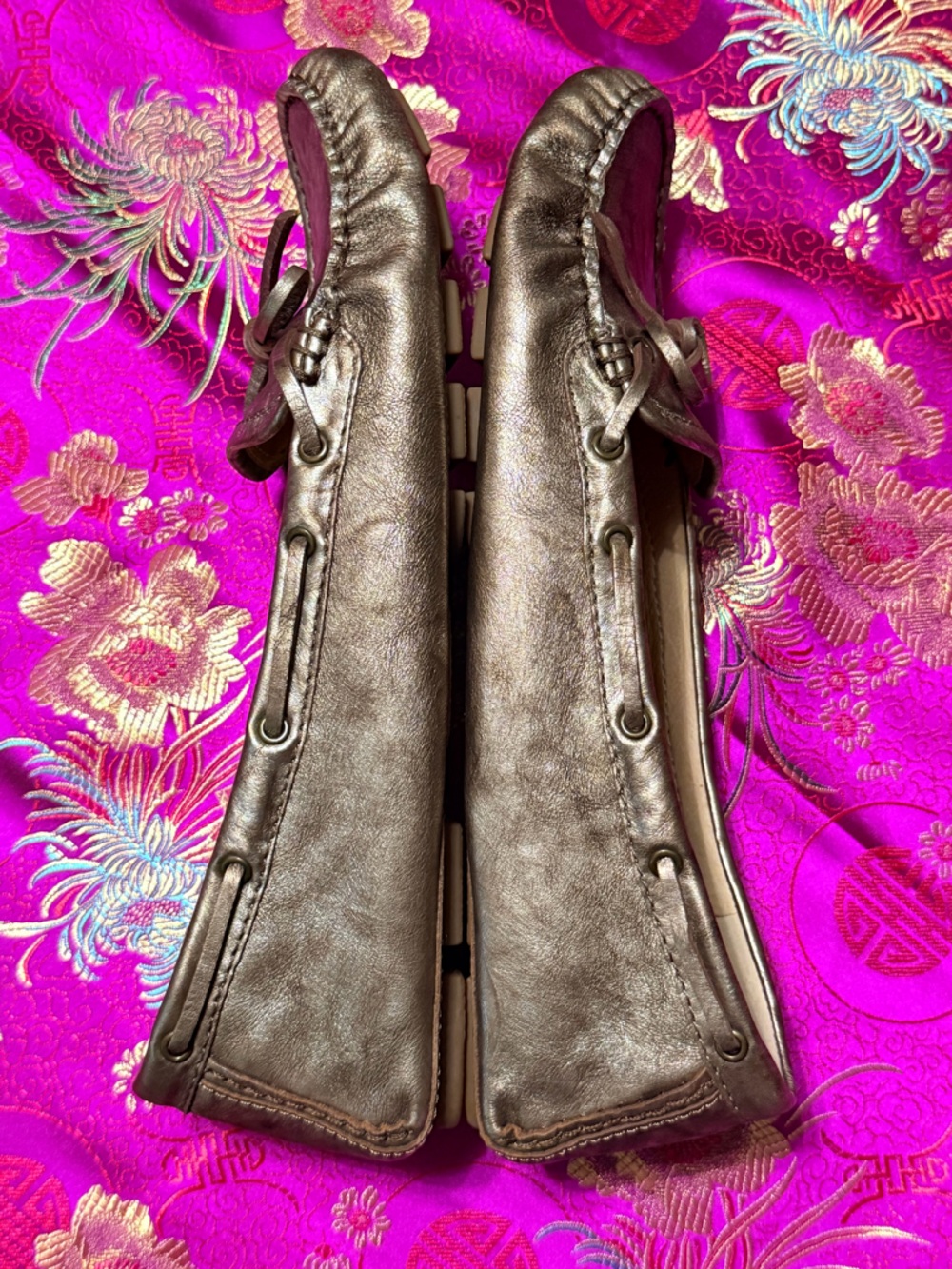Frye Metallic Bronze Rose Gold Leather Driving Loafers -